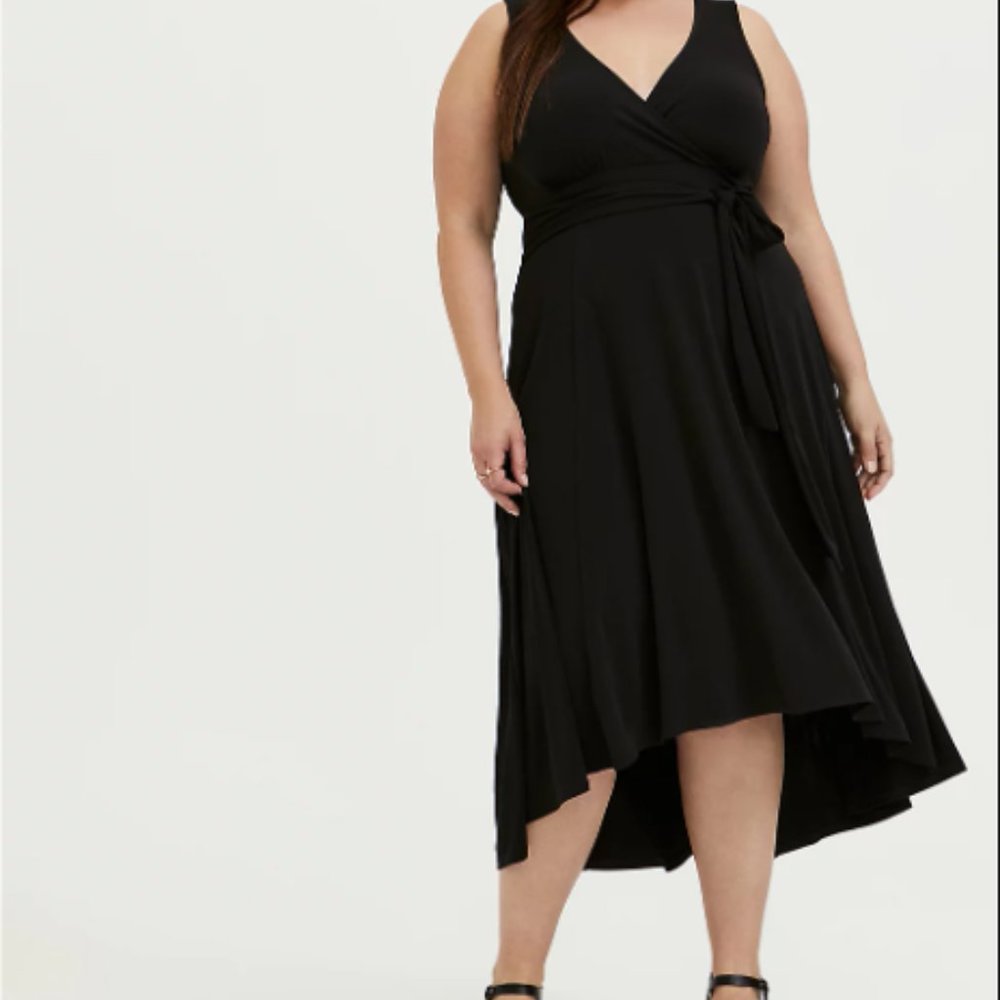 Torrid Size 3 (22/24W) Black Studio Knit Tie Front Hi-Lo Dress NWT